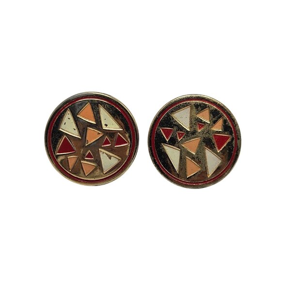 Vintage Gold Tone Cufflinks With Geometric Pink Cream Enamel Design - Picture 1 of 4